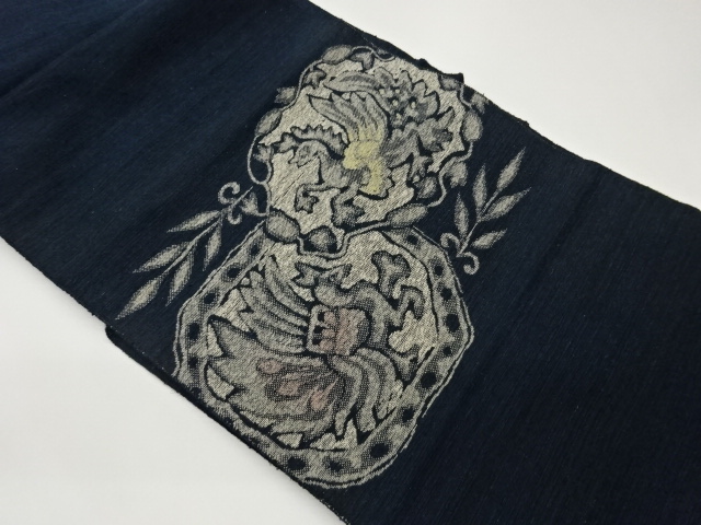 JAPANESE NAGOYA OBI / TSUMUGI / WOVEN ABSTRACT BIRD